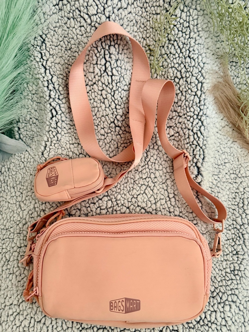Bagsmart Peach Crossbody Bag with Adjustable Strap